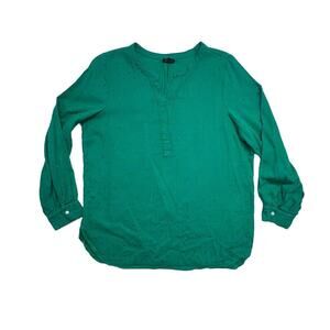 Talbots Top Womens XL Green Blue Polka Dot‎ Shirt Casual 1/4 Button